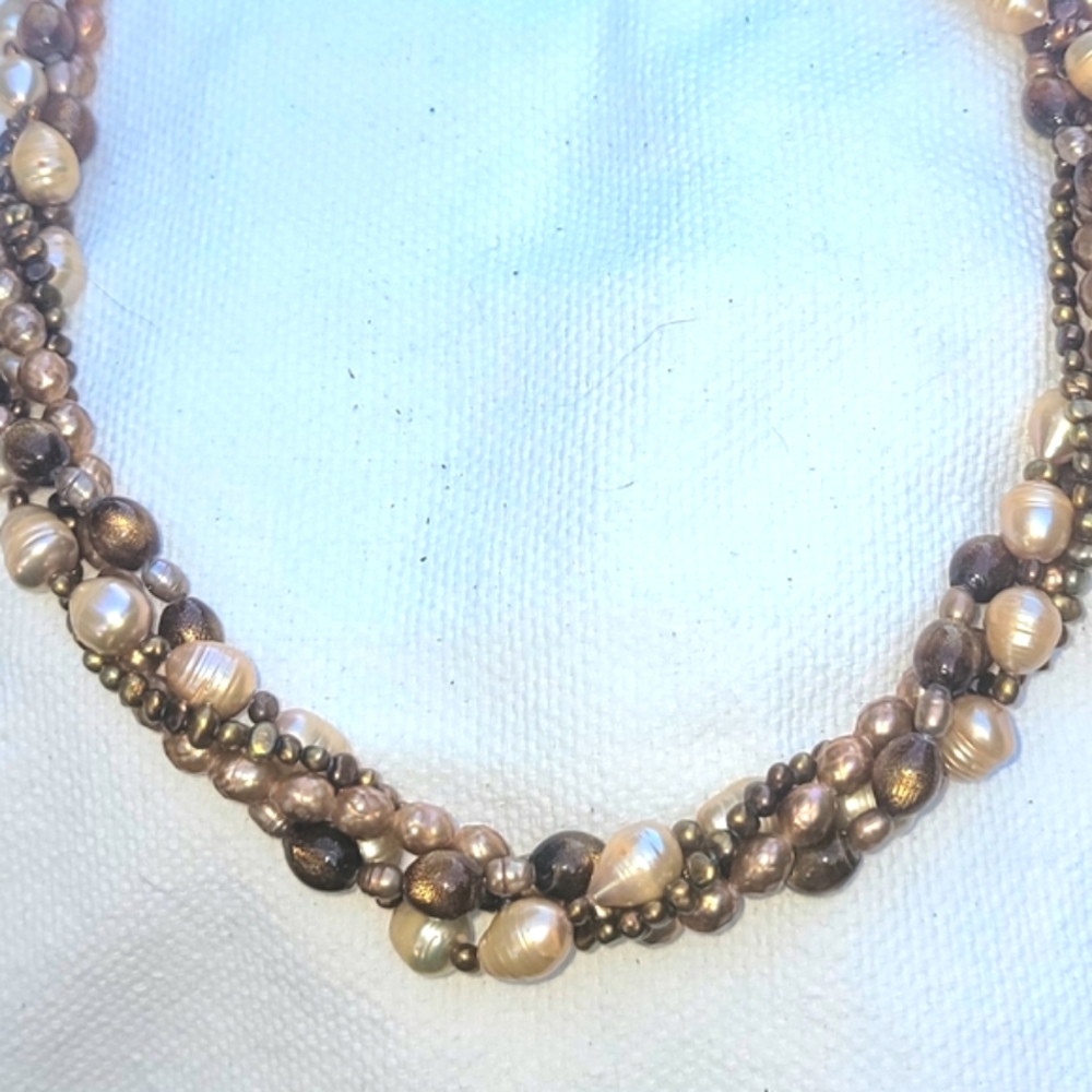 4 Strand Pearl Golden Coral Necklace 24" - 26" Christmas Gift